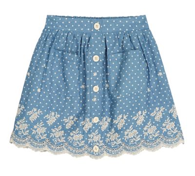 Yumi Girl Blue Broderie Anglaise Polka Dot Print Skirt